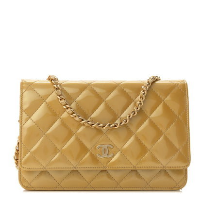 Chanel Metallic Patent Quilted Wallet On Chain WOC Gold 1 of 12