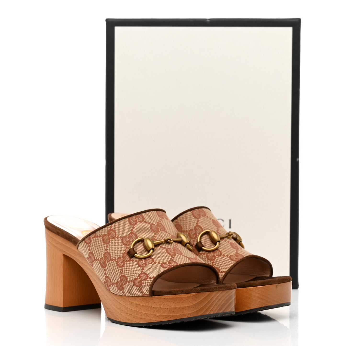GG Monogram Suede Houdan Platform Slide Sandals 38 Beige Ruggine Maroon