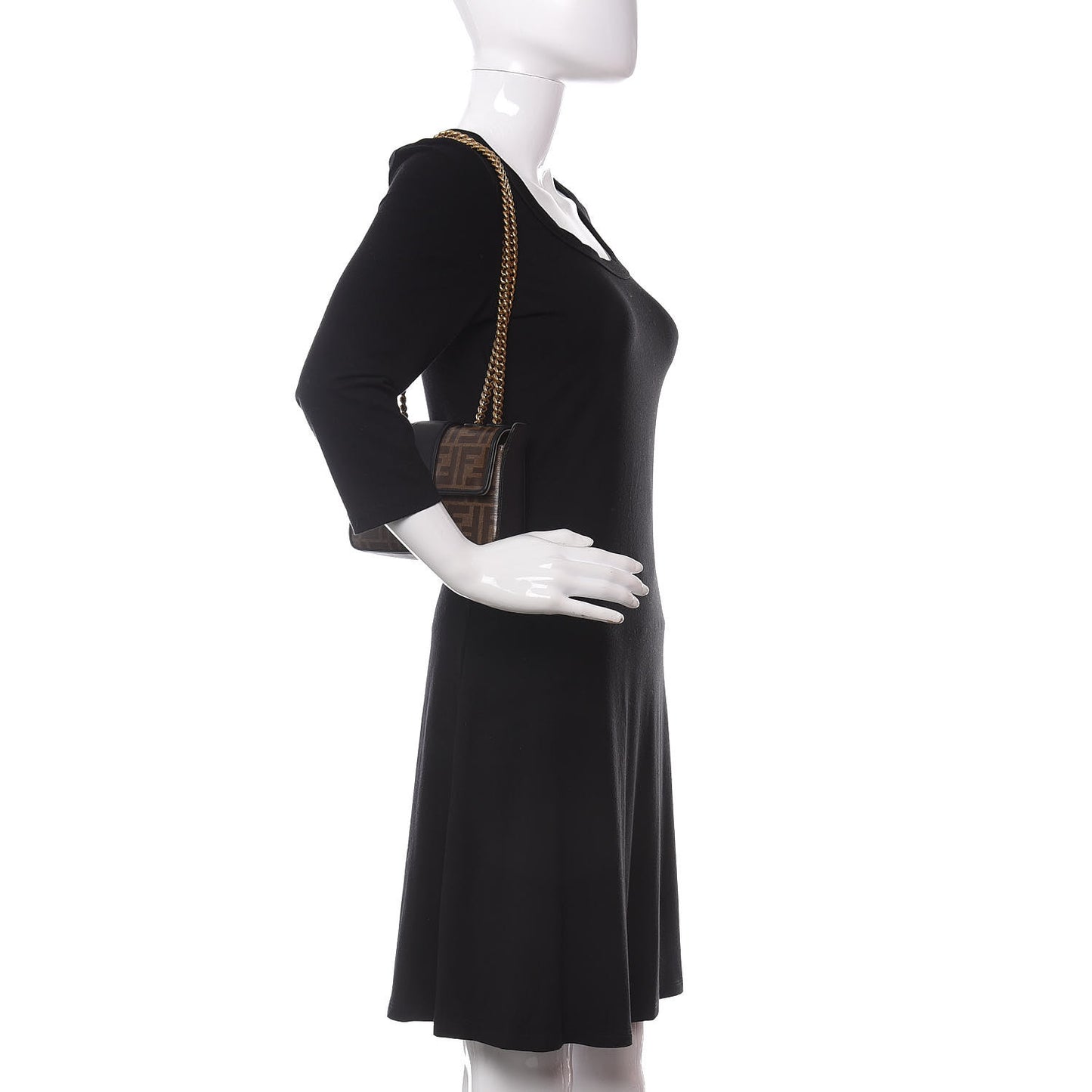 Glazed Fabric Vitello Century FF 1974 Stamp Patch Mini Double F Crossbody Bag Mogano Panna Black