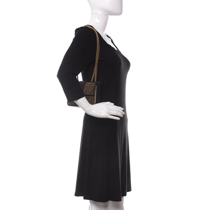 Fendi Glazed Fabric Vitello Century FF 1974 Stamp Patch Mini Double F Crossbody Bag Mogano Panna Black 2 of 10