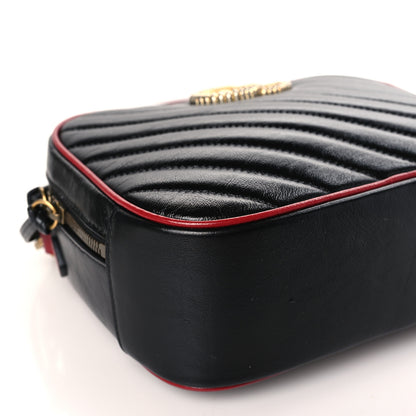 Gucci Vintage Effect Calfskin Matelasse Diagonal Small Torchon GG Marmont Bamboo Top Handle Shoulder Bag Black Romantic Cherry 8 of 9