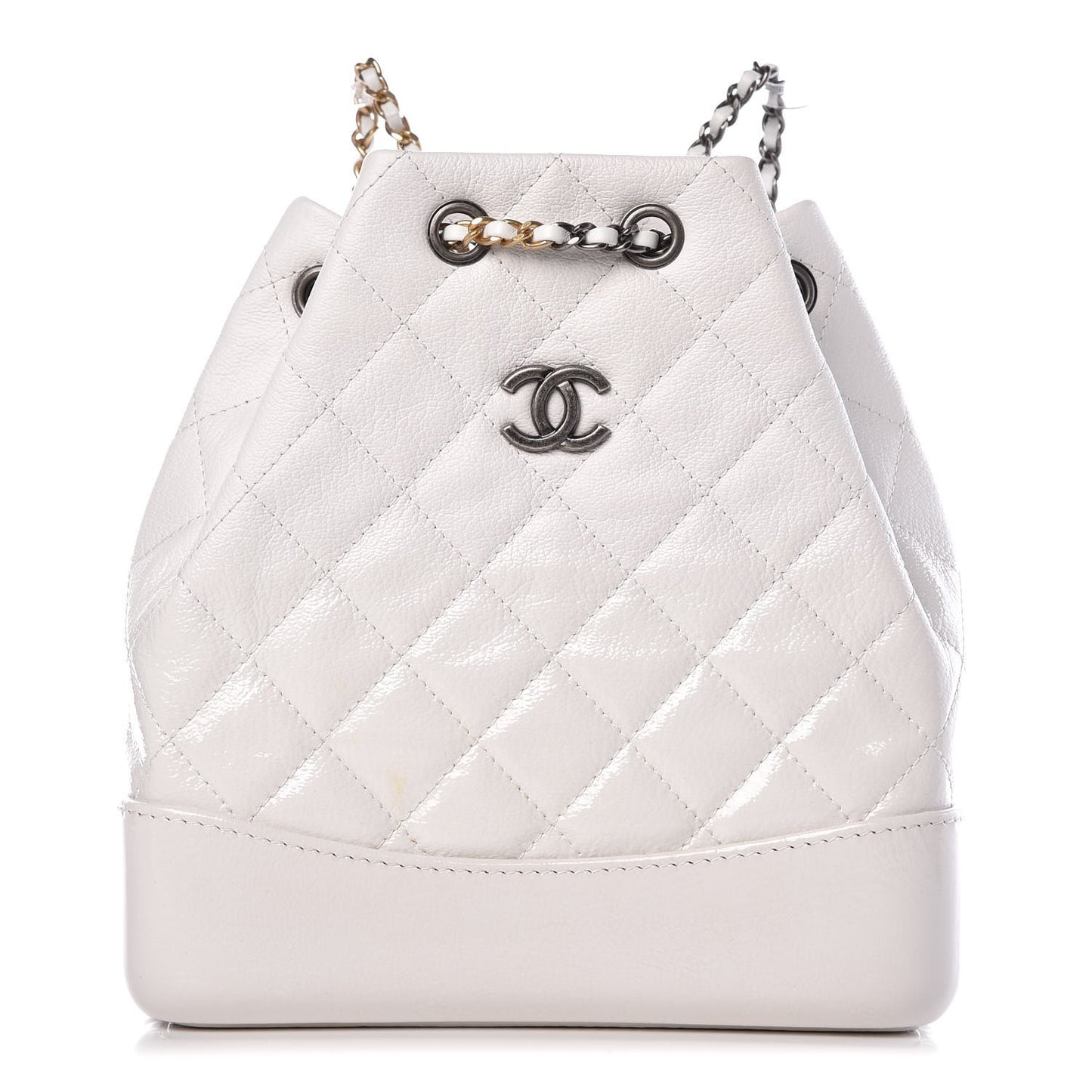 Patent Goatskin Quilted Small Gabrielle Backpack White