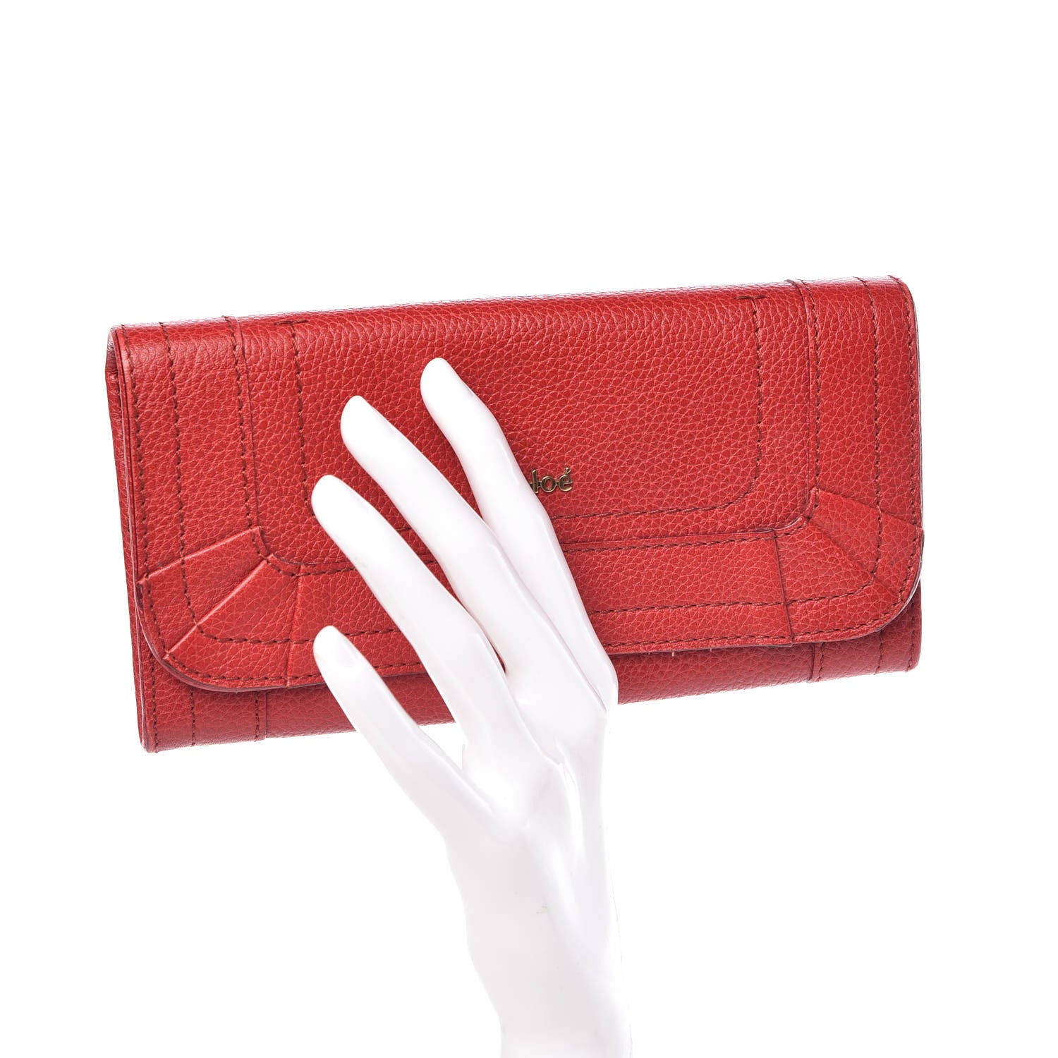 Chloe Grained Calfskin Paraty Continental Wallet Red 2 of 10