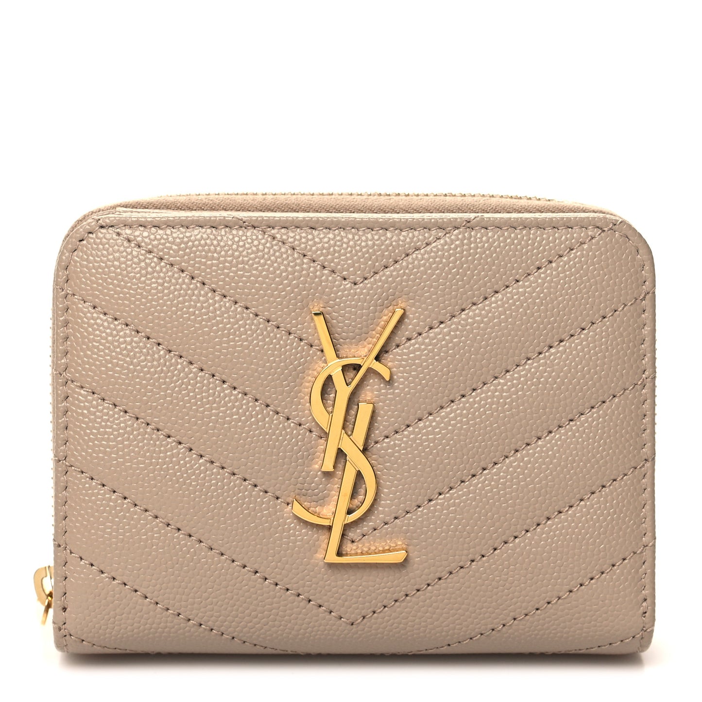 Grain De Poudre Matelasse Chevron Monogram Compact Zip Around Wallet Dark Beige