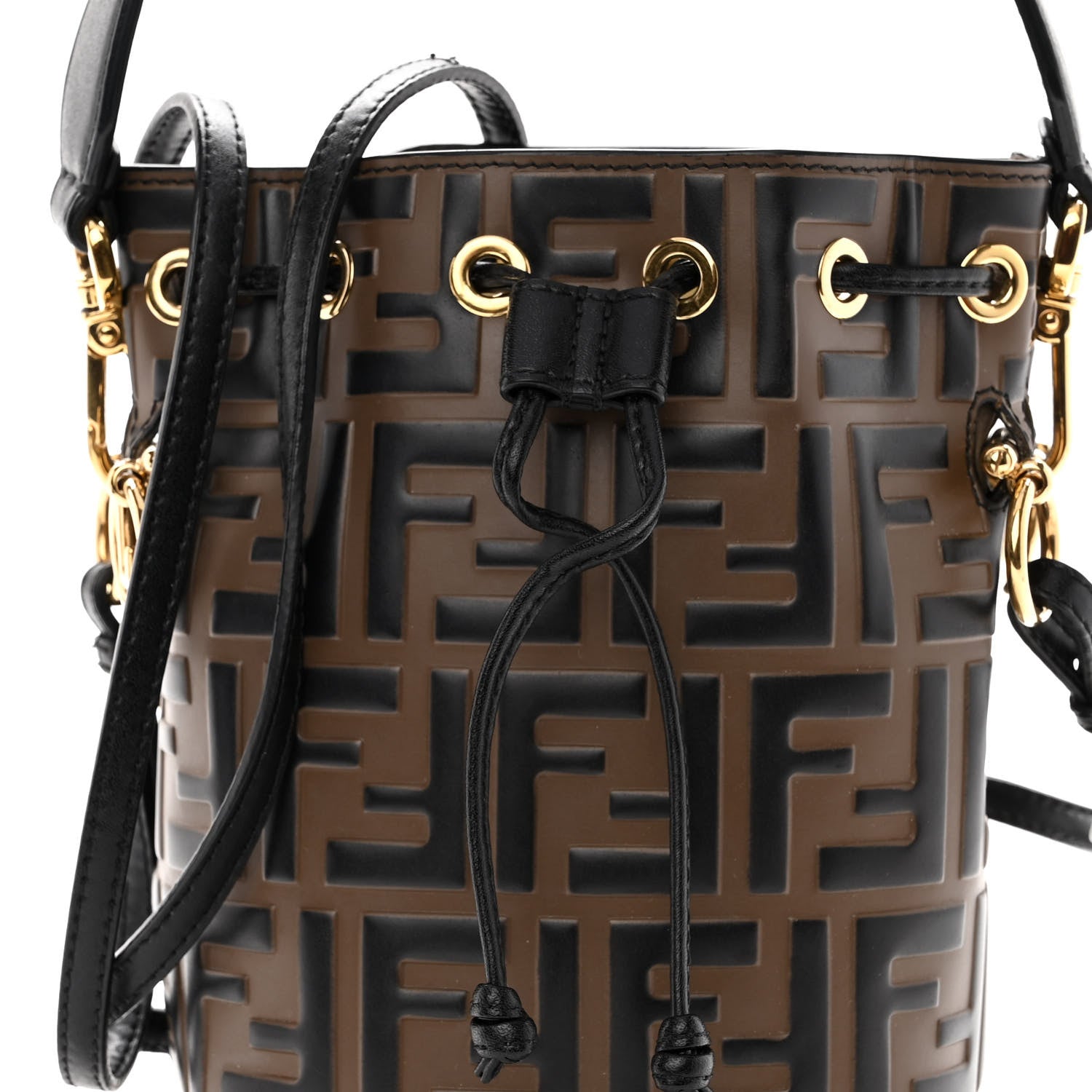 Fendi Vitello Liberty F is Fendi Bi-Color FF 1974 Embossed Mini Mon Tresor Bucket Bag Maya Black 9 of 11
