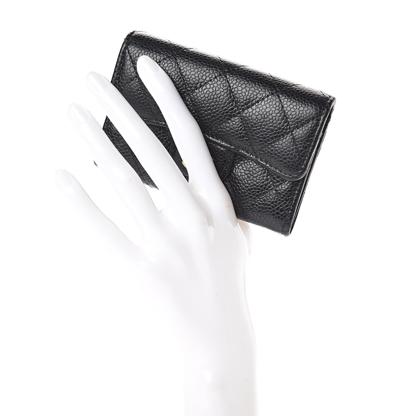 Caviar Quilted Flap Card Holder Wallet Black