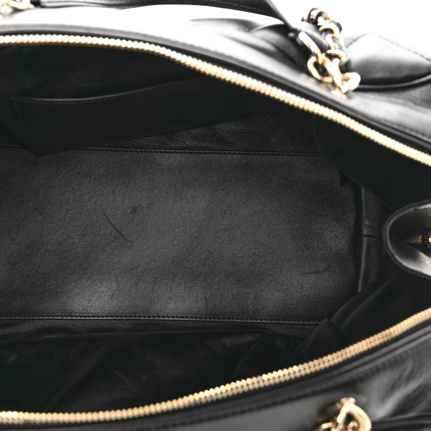 Lambskin Quilted Medium Bowling Bag Black