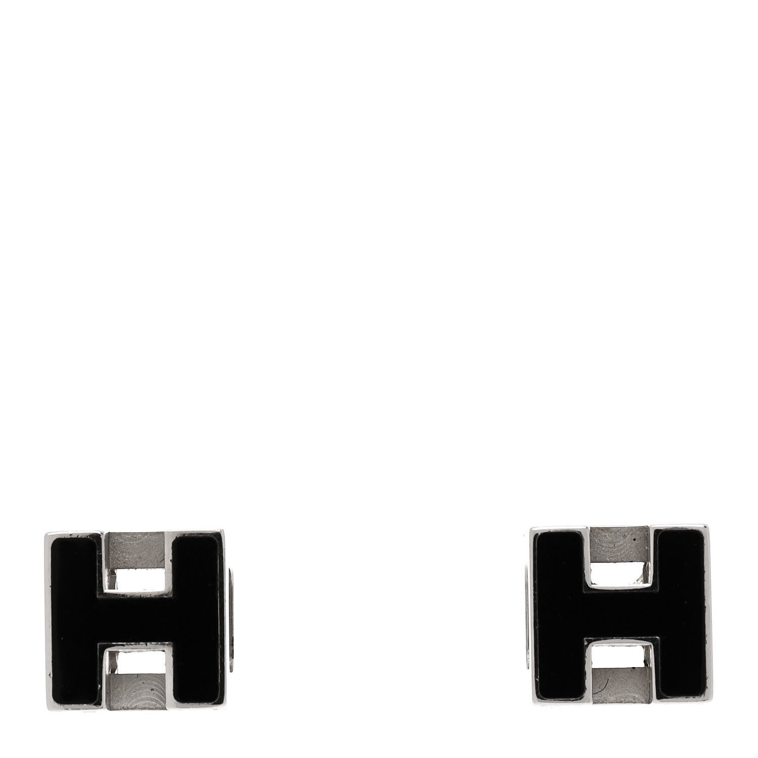 Hermes Palladium Lacquered Cage d'H Earrings Black 1 of 4