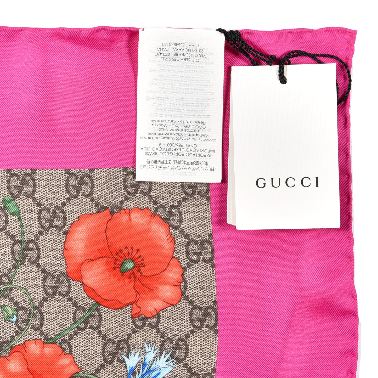 Silk Twill GG Monogram Flora Fluo GG Square Scarf Beige Pink
