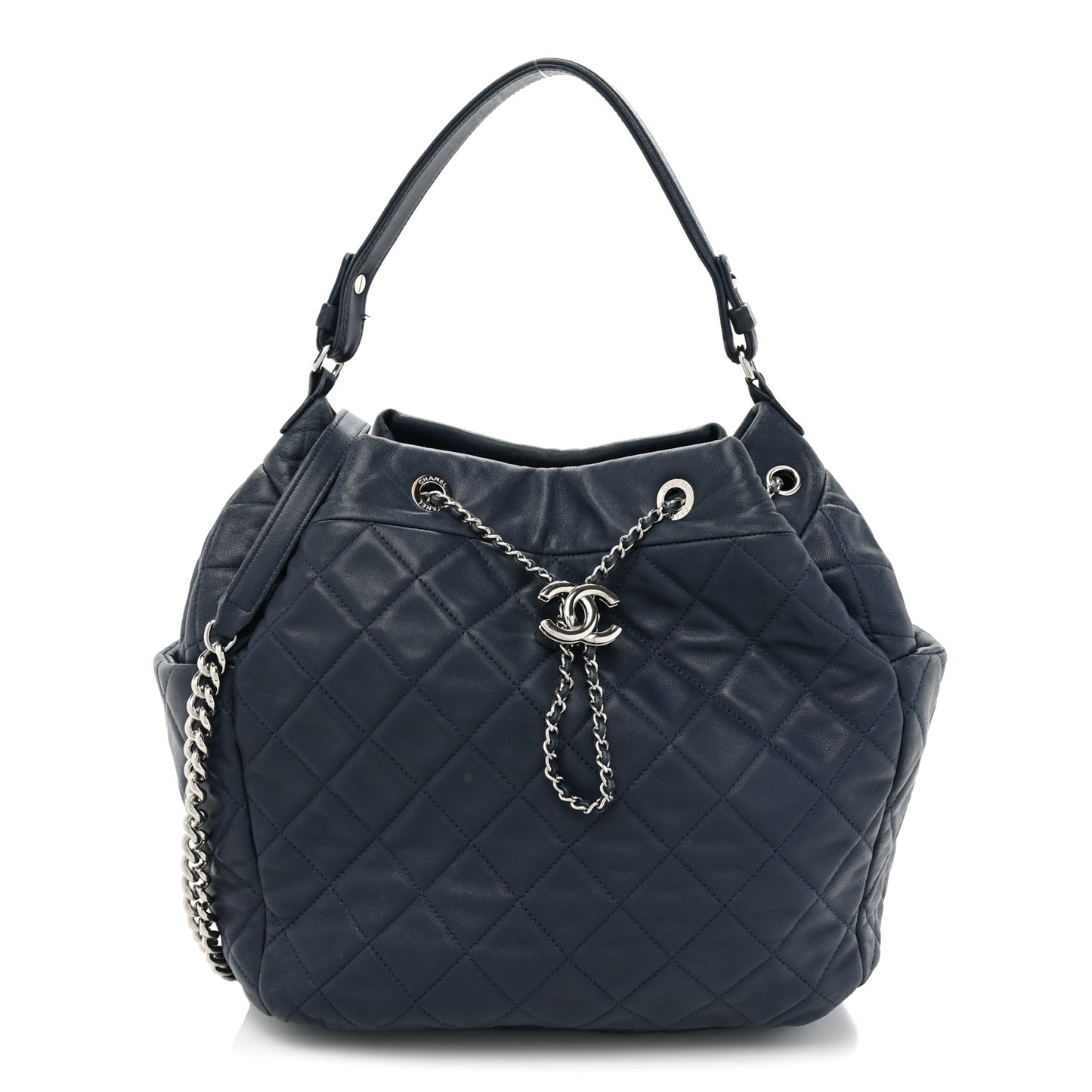 Lambskin Quilted CC Chain Drawstring Tote Blue