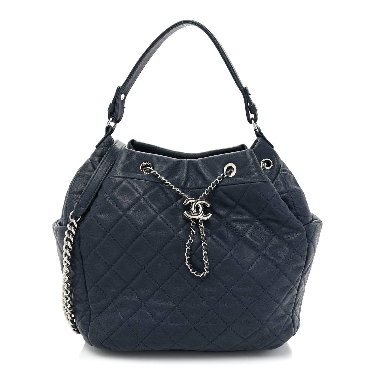 Chanel Lambskin Quilted CC Chain Drawstring Tote Blue 1 of 19