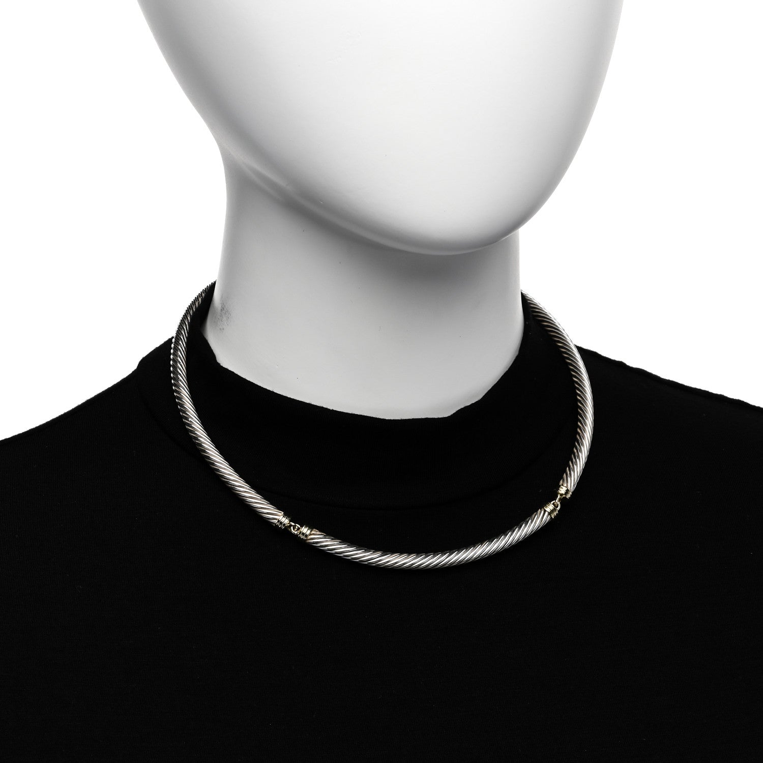 David Yurman Sterling Silver 14K Yellow Gold Cable Metro Collar Necklace 2 of 4