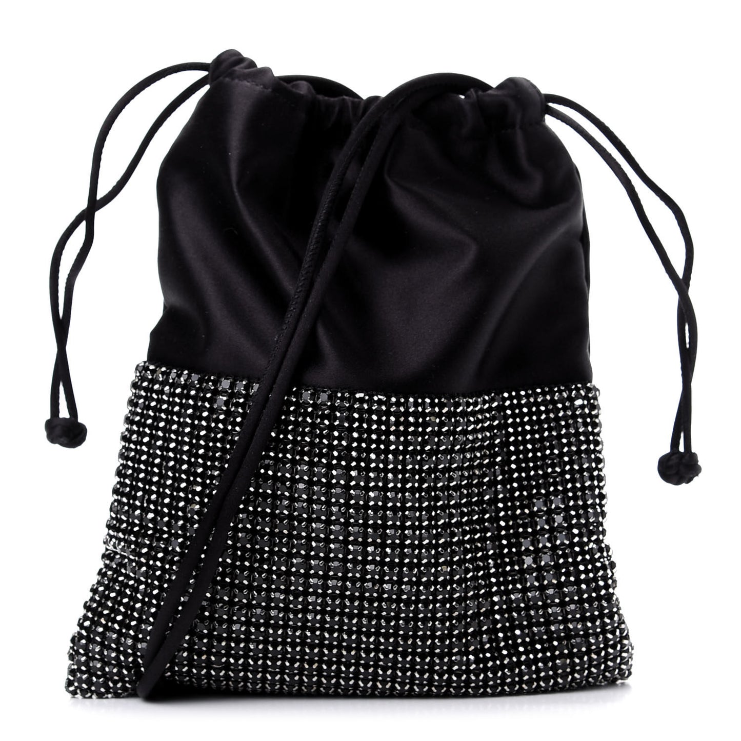 Lambskin Crystal Rhinestone Ryan Mini Drawstring Bag Black