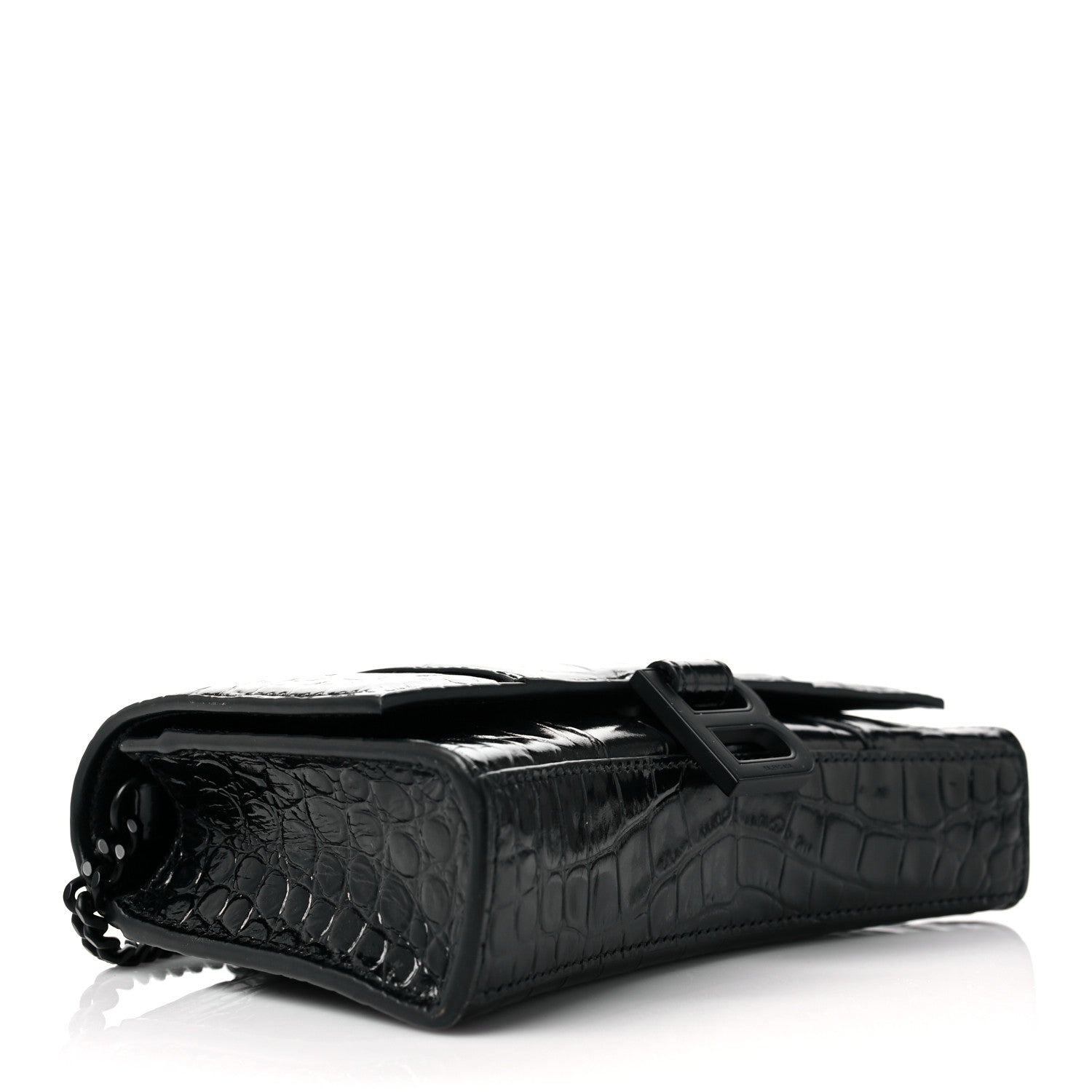 Balenciaga Shiny Calfskin Monochrome Crocodile Embossed Hourglass Chain Bag Black 4 of 9
