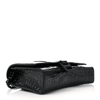 Balenciaga Shiny Calfskin Monochrome Crocodile Embossed Hourglass Chain Bag Black 4 of 9