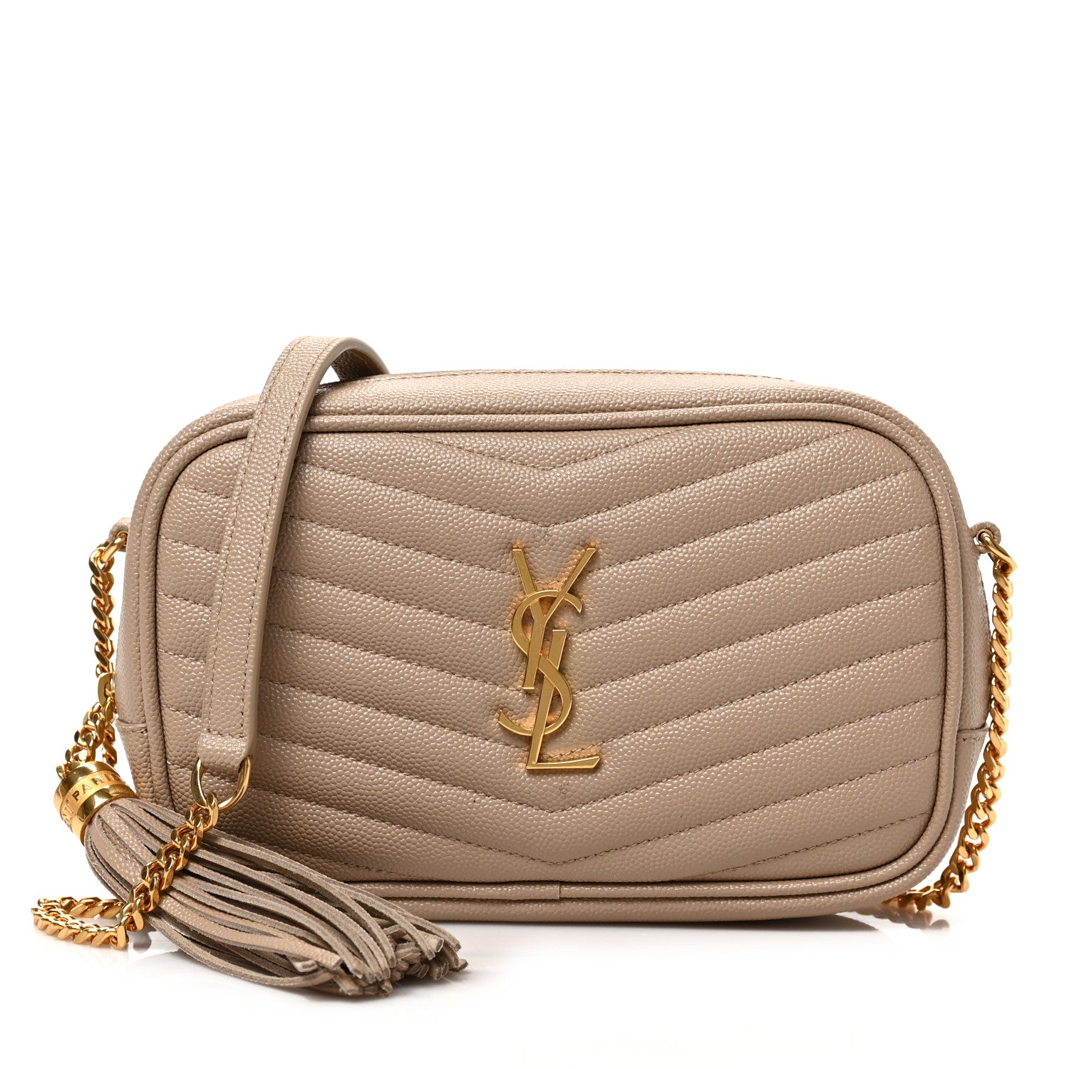 Saint Laurent Grain De Poudre Matelasse Monogram Mini Lou Camera Bag Dark Beige 1 of 8