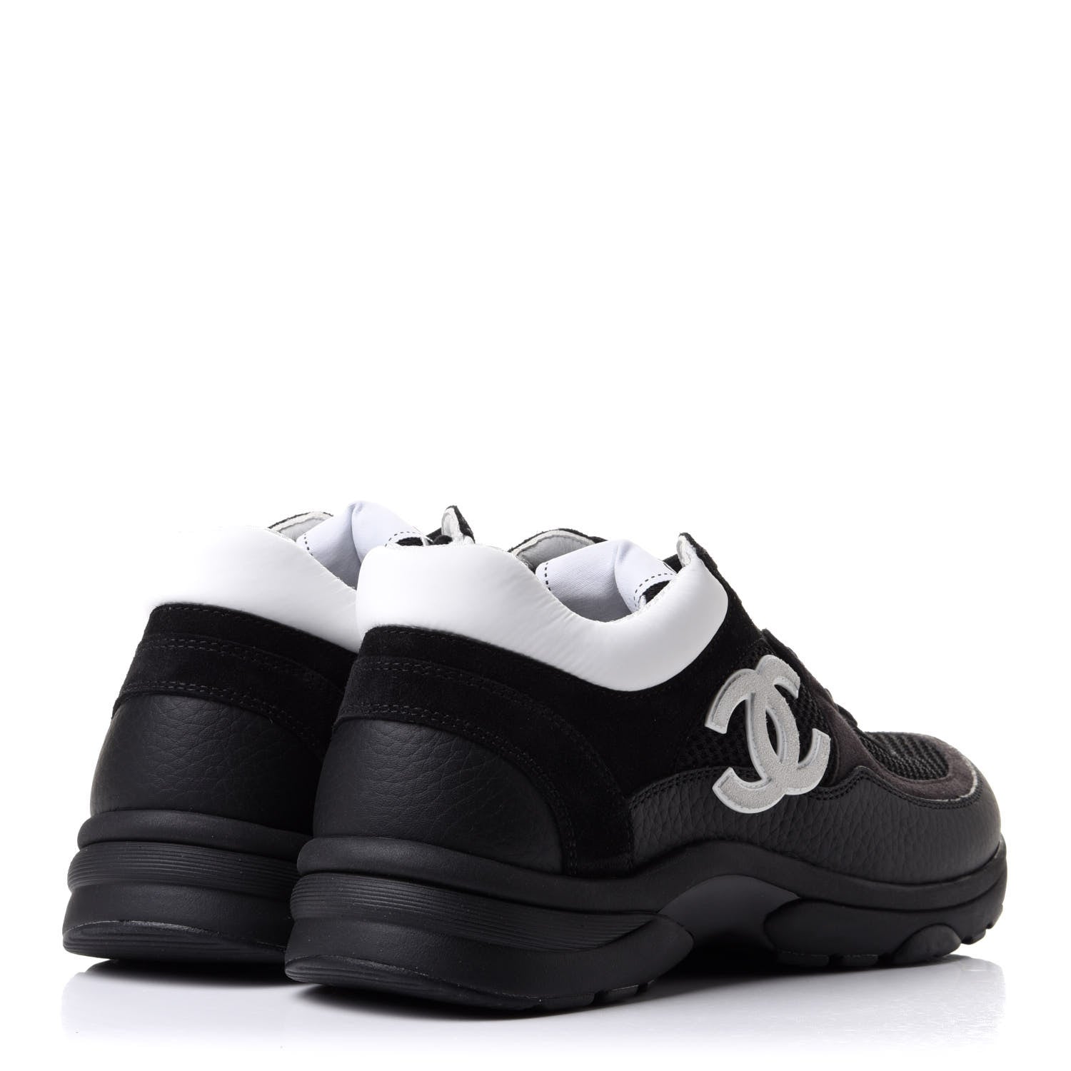 Chanel Mesh Suede Grained Calfskin Womens CC Sneakers 38 Black White 4 of 10