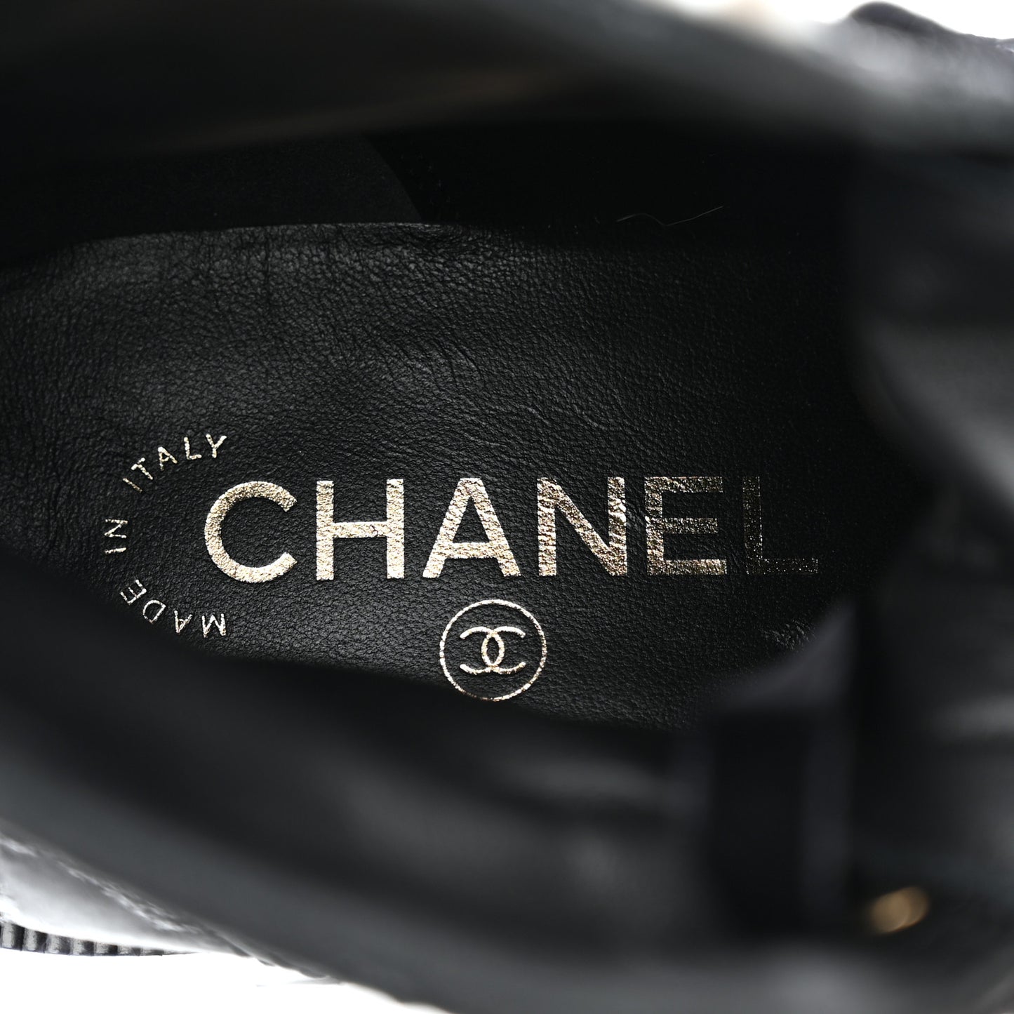 Tweed Grosgrain CC Combat Short Boots 38.5 Black