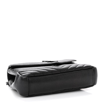 Saint Laurent Sheepskin Matelasse Chevron Monogram Monochrome Medium College Bag Black 4 of 11
