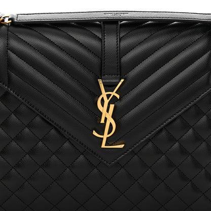 Saint Laurent Grain De Poudre Textured Mixed Matelasse Large Triquilt Monogram Satchel Black 9 of 11