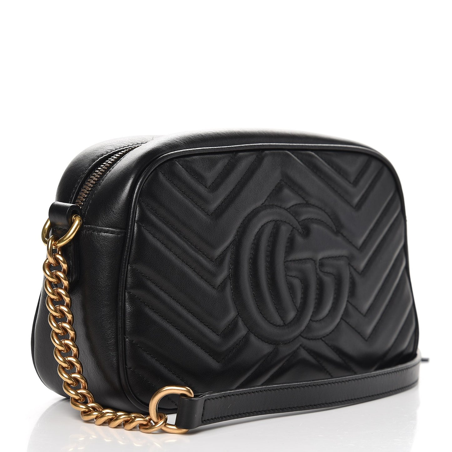 Calfskin Matelasse Small GG Marmont Chain Shoulder Bag Black