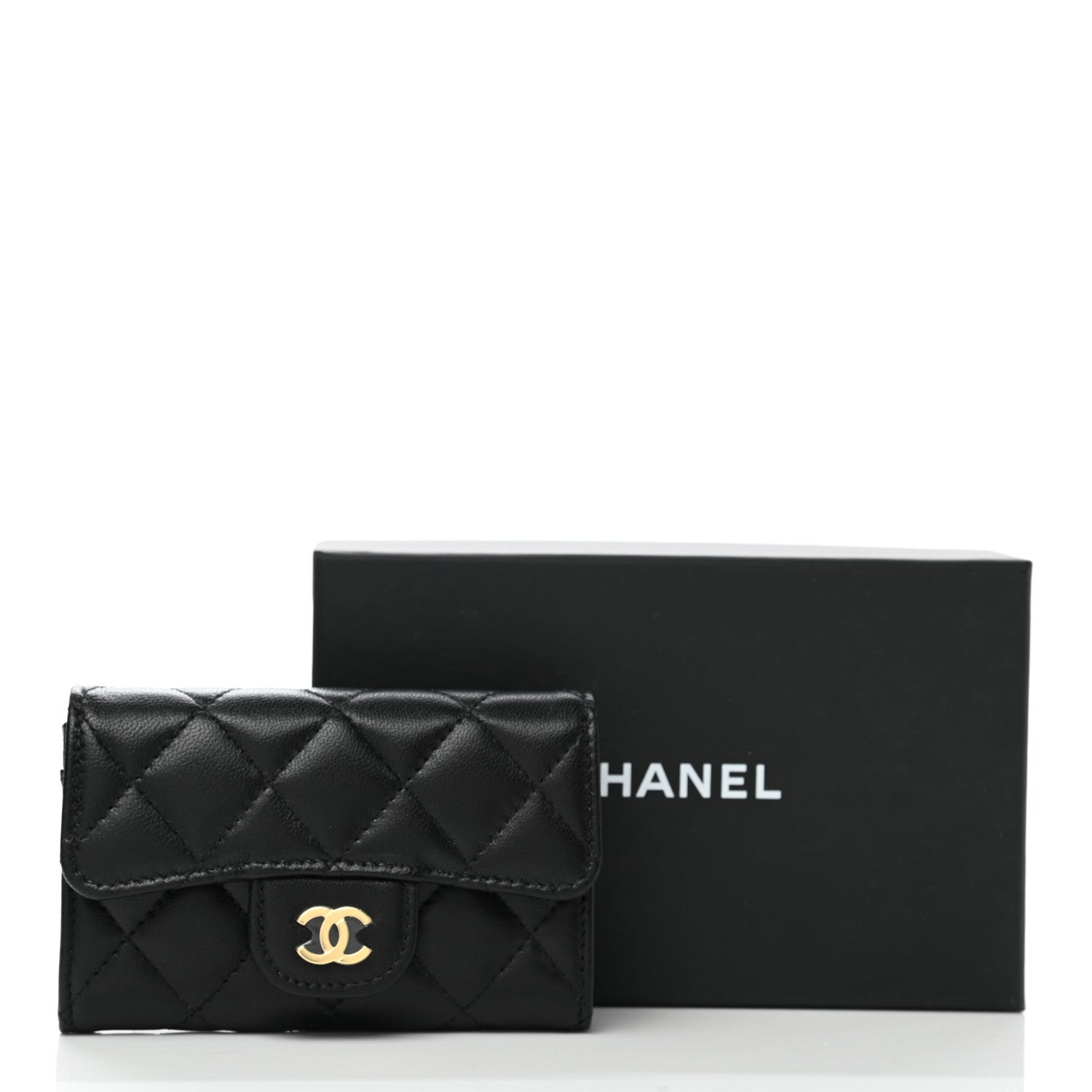 Chanel Lambskin Quilted Flap Card Holder Wallet Black 9 of 9