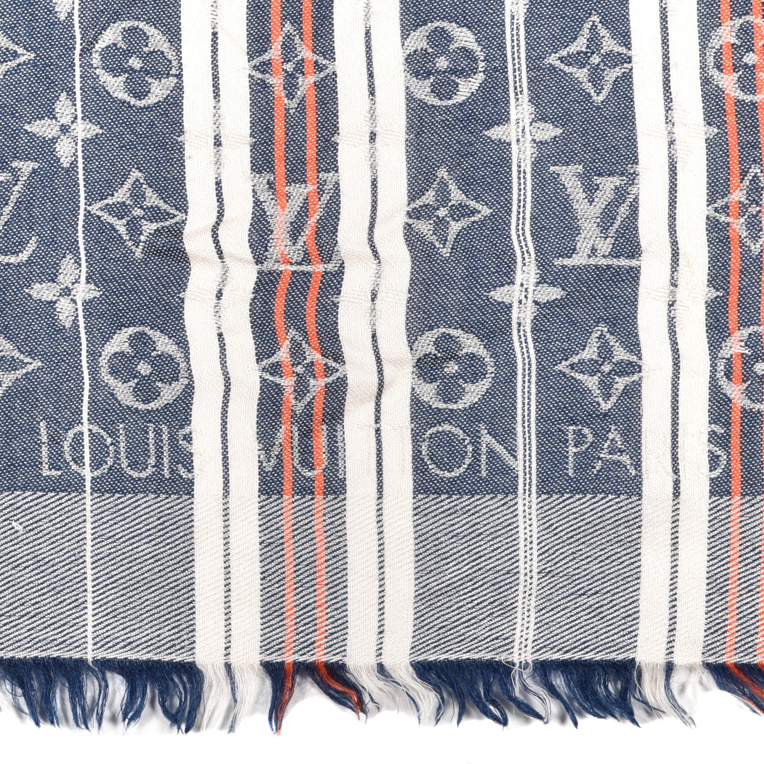 Louis Vuitton Silk Wool Monogram Mattress Stripes Shawl Blue Jean 2 of 4