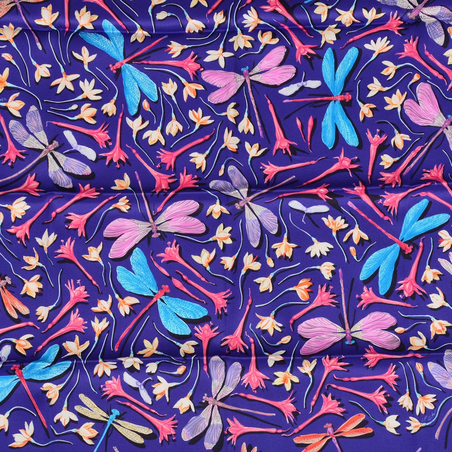 Silk Dragonflies Scarf 70 Iris Rose Turquoise