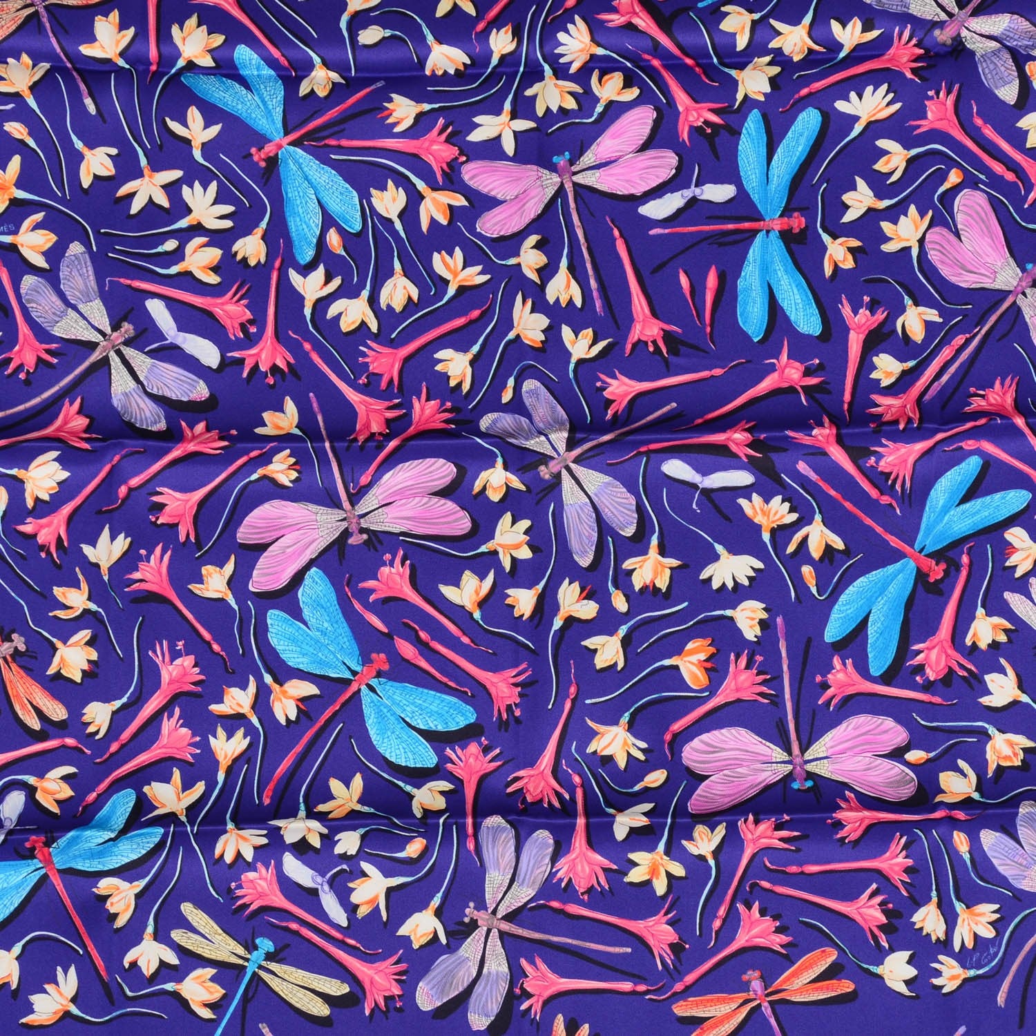 Hermes Silk Dragonflies Scarf 70 Iris Rose Turquoise 1 of 6