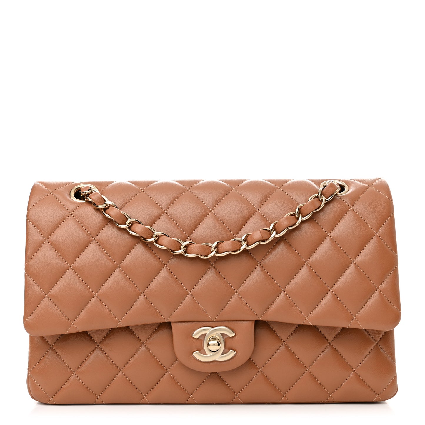 Lambskin Quilted Medium Double Flap Brown