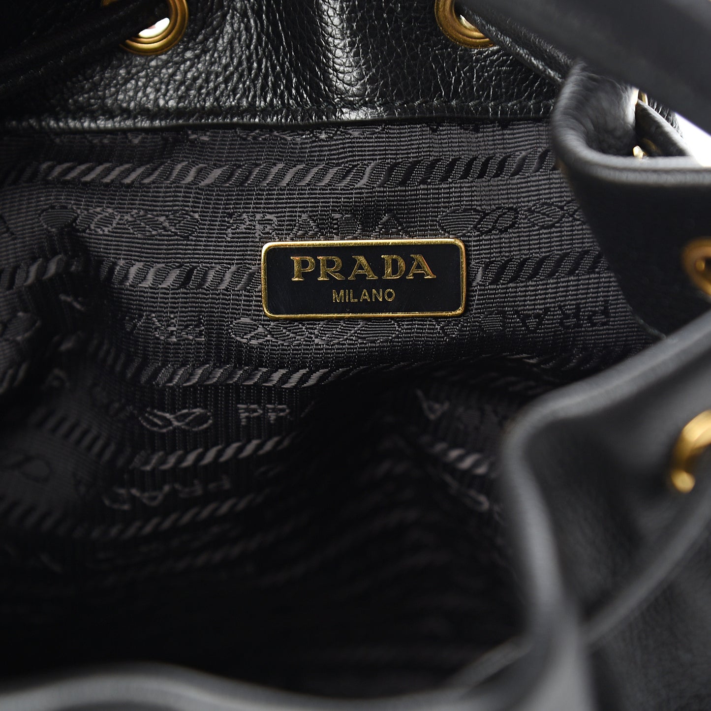 Glace Calfskin Embossed Secchiello Bucket Bag Black