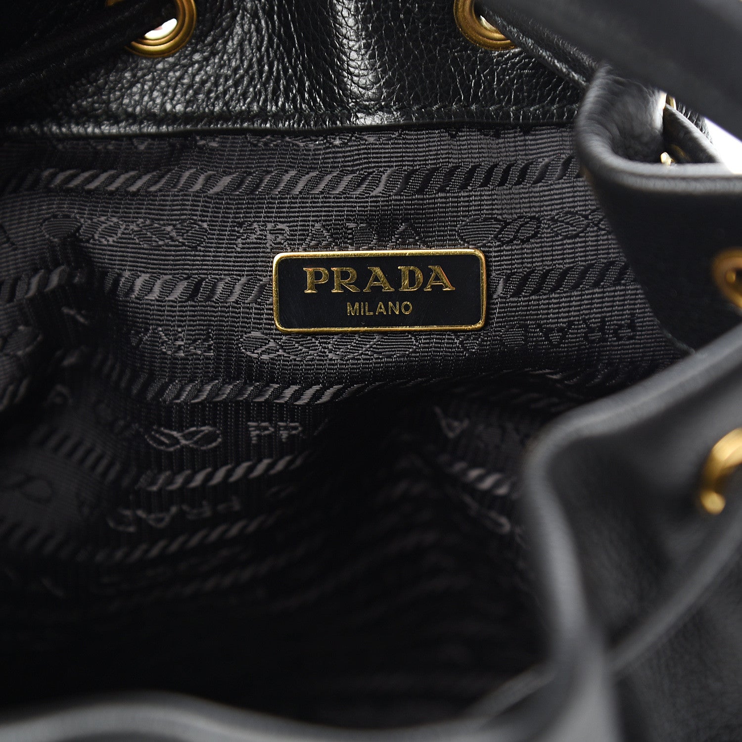 Prada Glace Calfskin Embossed Secchiello Bucket Bag Black 5 of 10