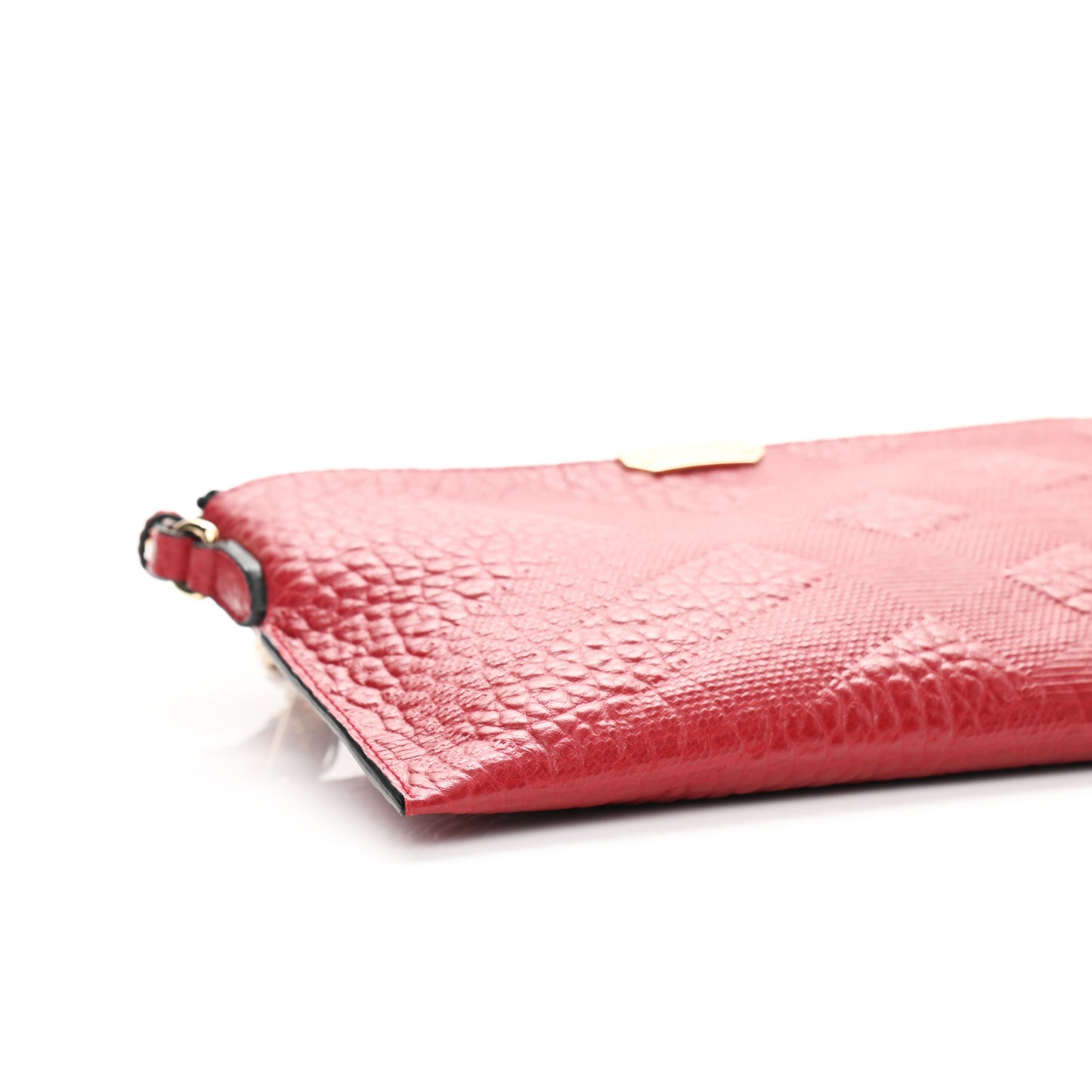 Signature Grain Calfskin Check Embossed Peyton Crossbody Clutch Bag Military Red