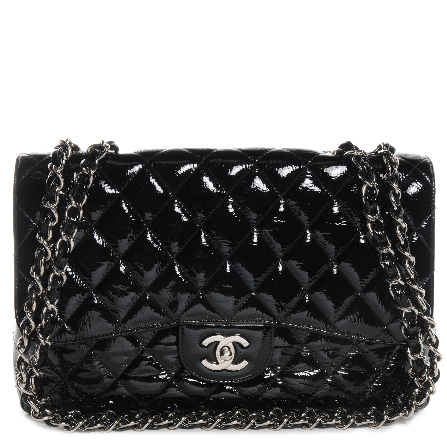Distressed Patent Jumbo Single Flap Black