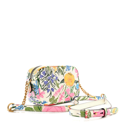 Gucci X KEN SCOTT Calfskin Matelasse Floral Print Small GG Marmont Chain Shoulder Bag Ivory Pink 3 of 17