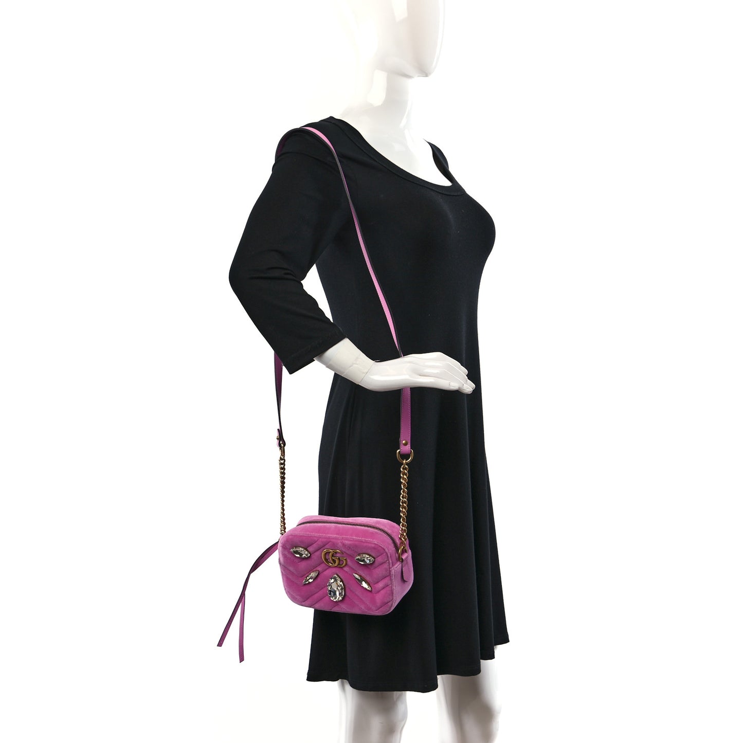 Velvet Matelasse Marquise Crystals Mini GG Marmont Chain Shoulder Bag Malva