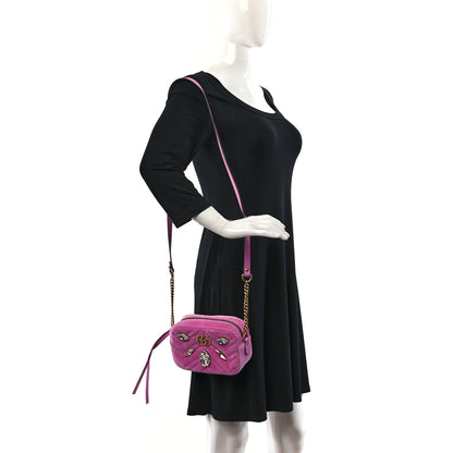 Gucci Velvet Matelasse Marquise Crystals Mini GG Marmont Chain Shoulder Bag Malva 2 of 9