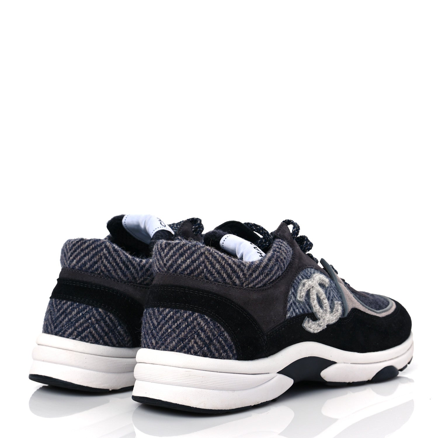 Chanel Fabric Suede Calfskin CC Sneakers 39 Black Grey Dark Grey 5 of 6