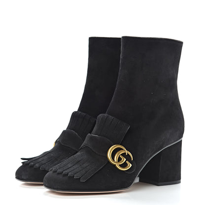 Gucci Kid Scamosciato GG Marmont Fringe 75mm Ankle Boots 38 Black 3 of 13