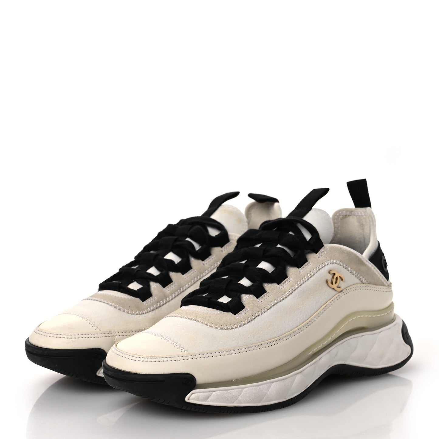 Velvet Calfskin Mixed Fibers CC Sneakers 40 Ivory Black