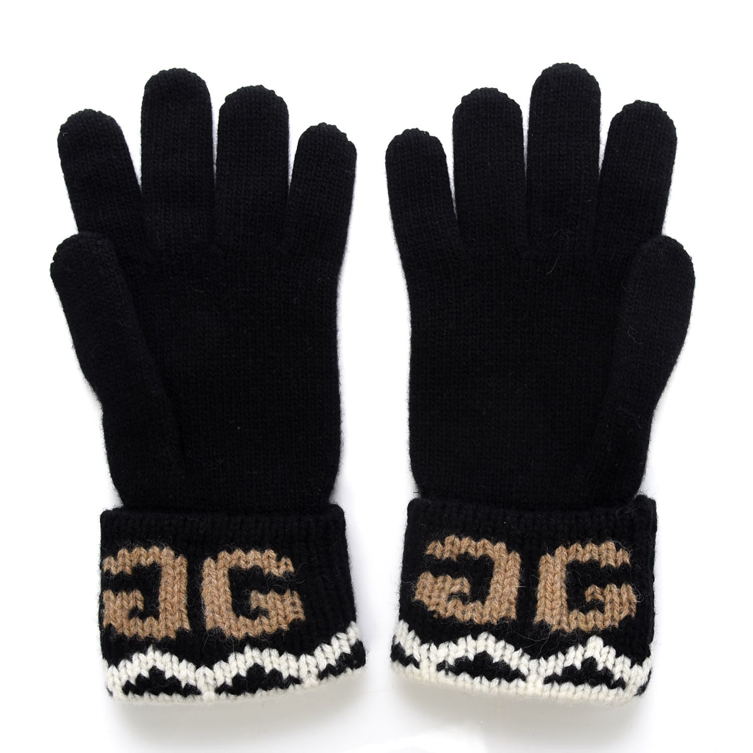 Gucci Wool Tricot GG Perty Gloves L Black Beige 2 of 5