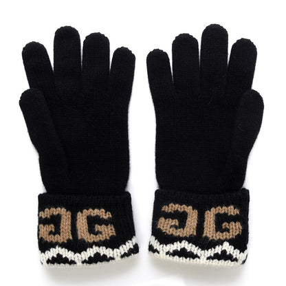 Gucci Wool Tricot GG Perty Gloves L Black Beige 2 of 5