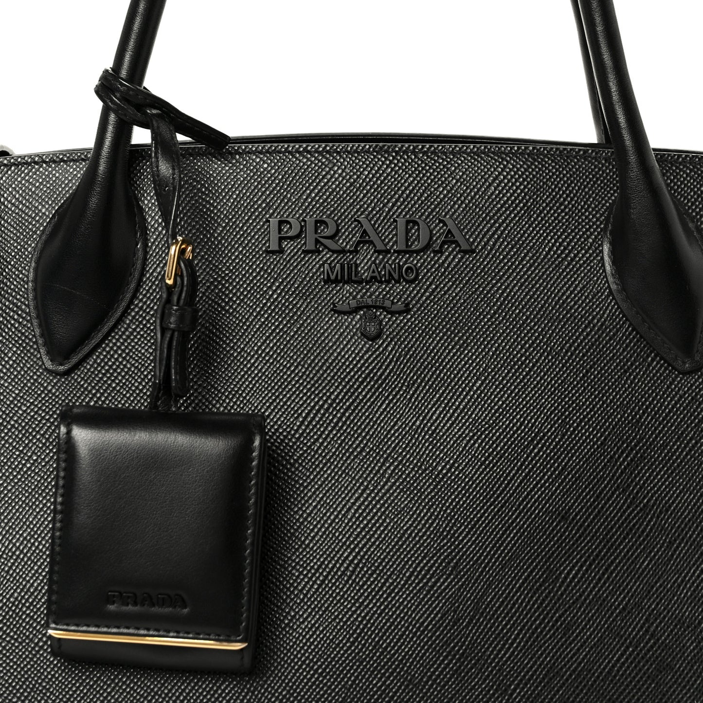 Saffiano Cuir Calfskin Medium Monochrome Top Handle Tote Black