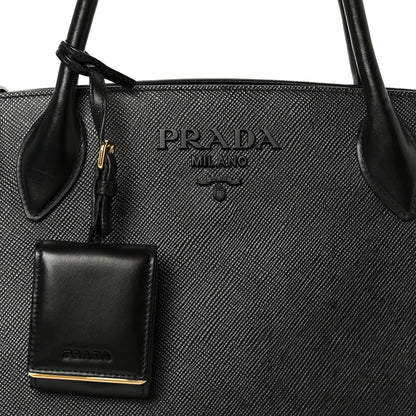 Prada Saffiano Cuir Calfskin Medium Monochrome Top Handle Tote Black 8 of 11