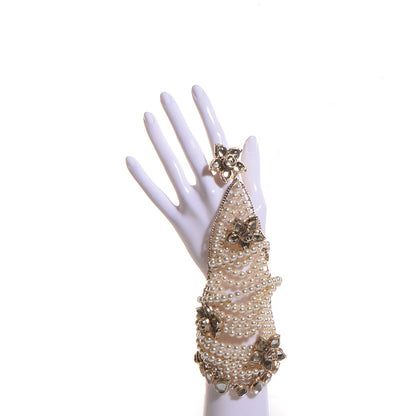 Chanel Pearl Gripoix Flower Chain Ring Bracelet Silver 2 of 6