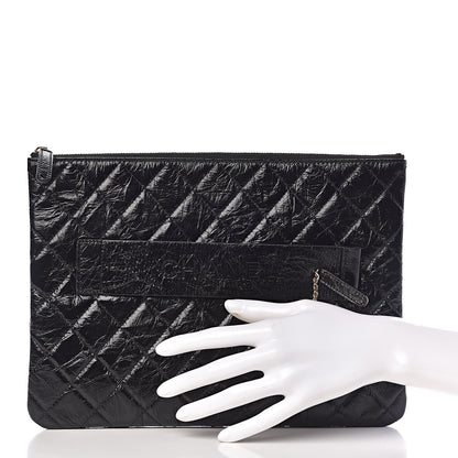 Chanel Shiny Crumpled Calfskin Quilted Medium Night by the C Pouch Clutch Black 2 of 8