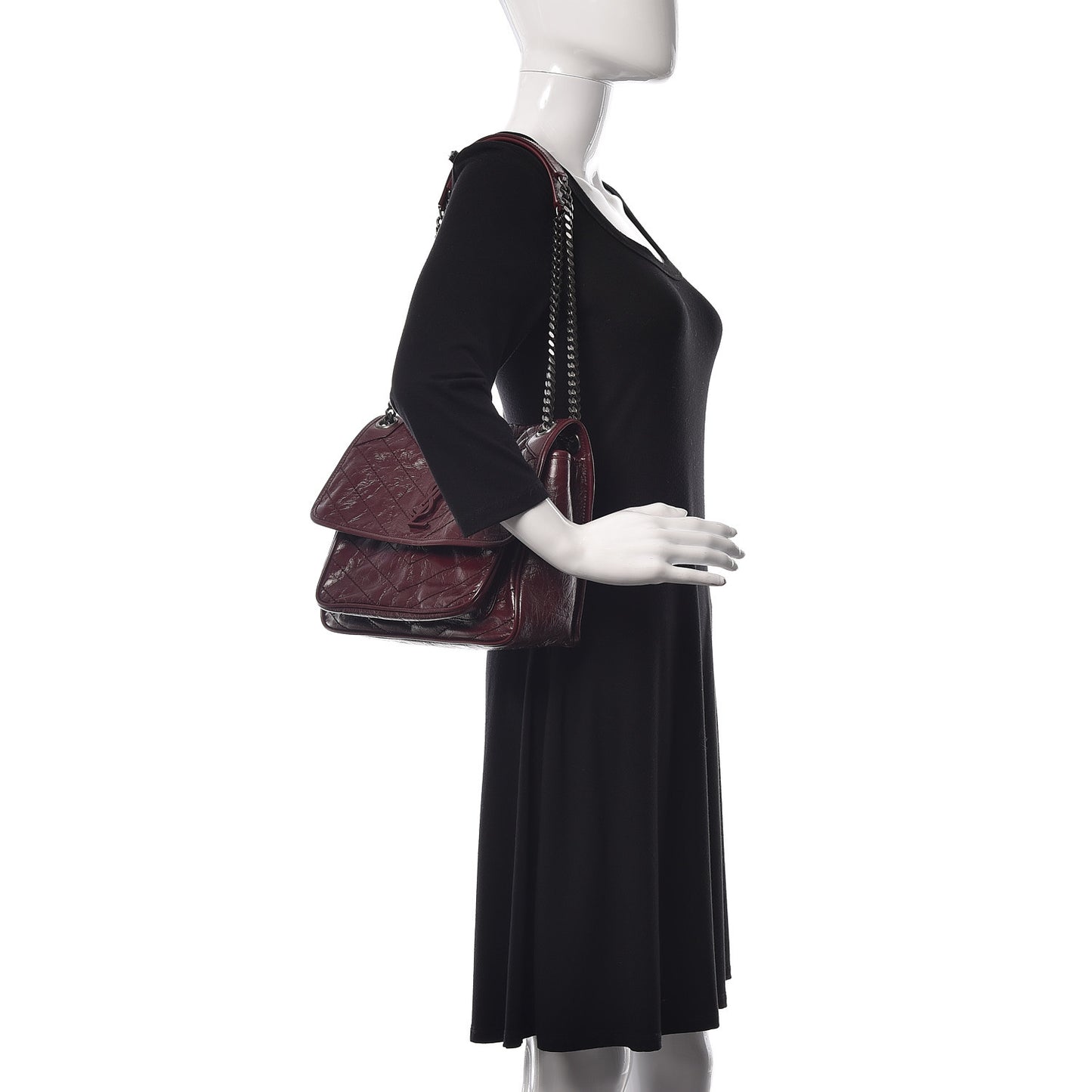 Crinkled Calfskin Matelasse Monogram Medium Niki Chain Satchel Burgundy