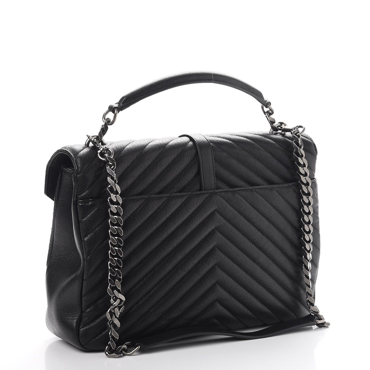 Sheepskin Matelasse Chevron Monogram Large College Satchel Black