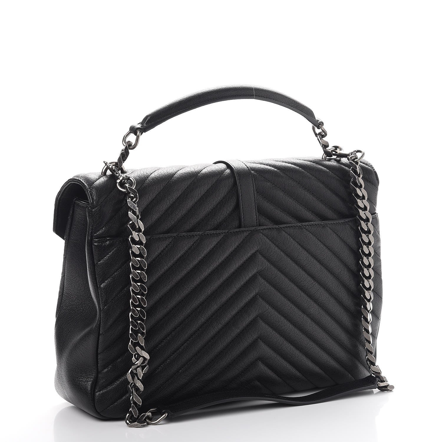 Saint Laurent Sheepskin Matelasse Chevron Monogram Large College Satchel Black 3 of 9