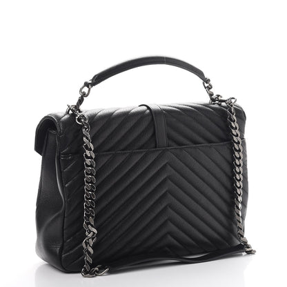 Saint Laurent Sheepskin Matelasse Chevron Monogram Large College Satchel Black 3 of 9